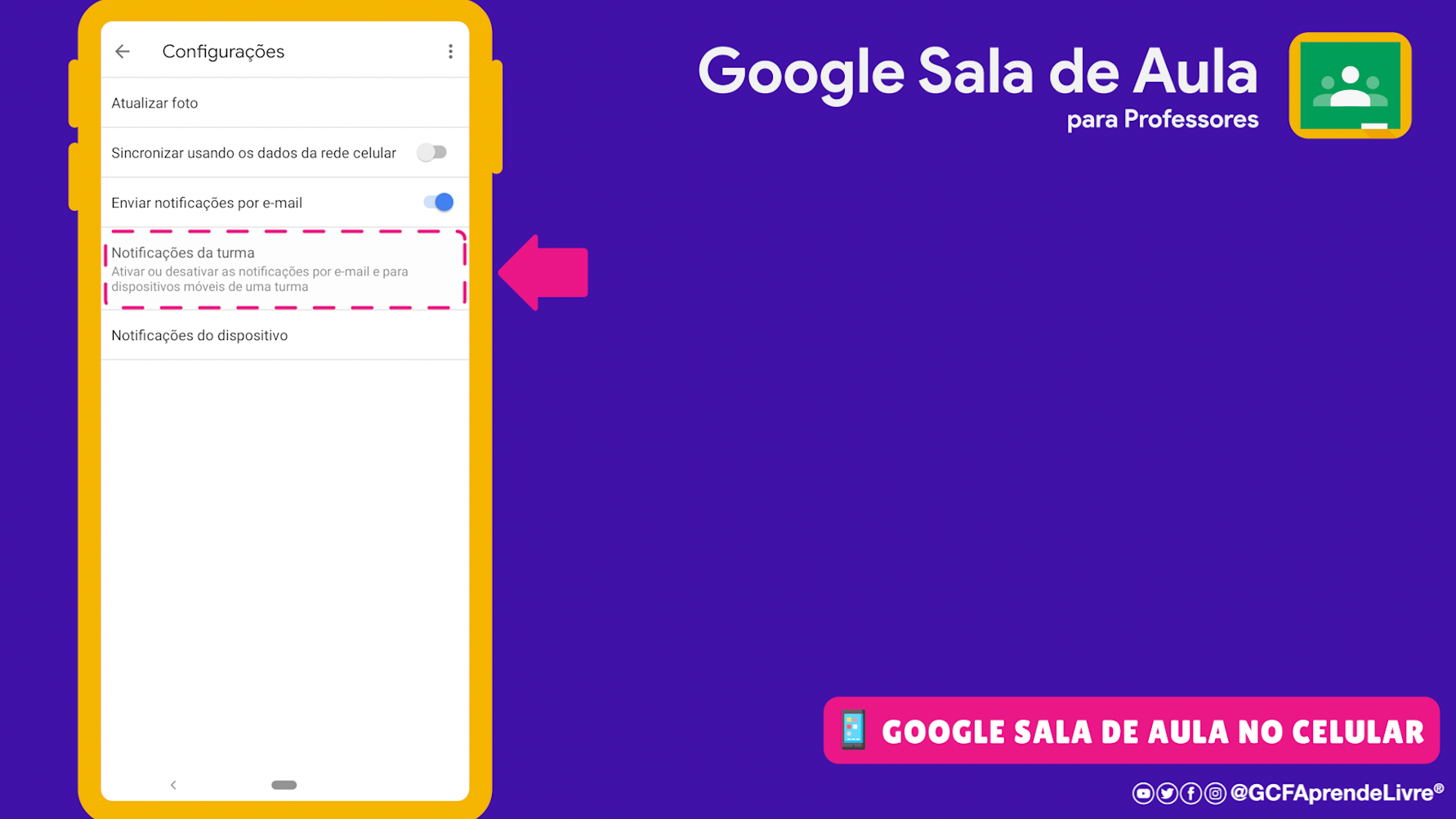 como ativar ou desativar as notificações do Google Sala de Aula 1